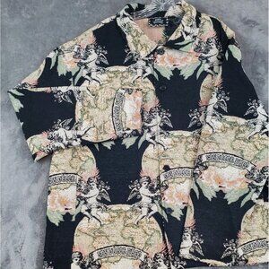 Rebel Vengeance Tapestry Shirt Jacket Size L Non DUCOR DUCO Cherub Print Shacket